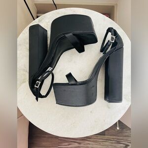 Steve Madden Satin Black Platforms w/ Jewel strap